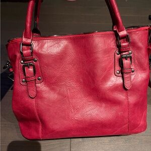 Red Leather Tote Bag